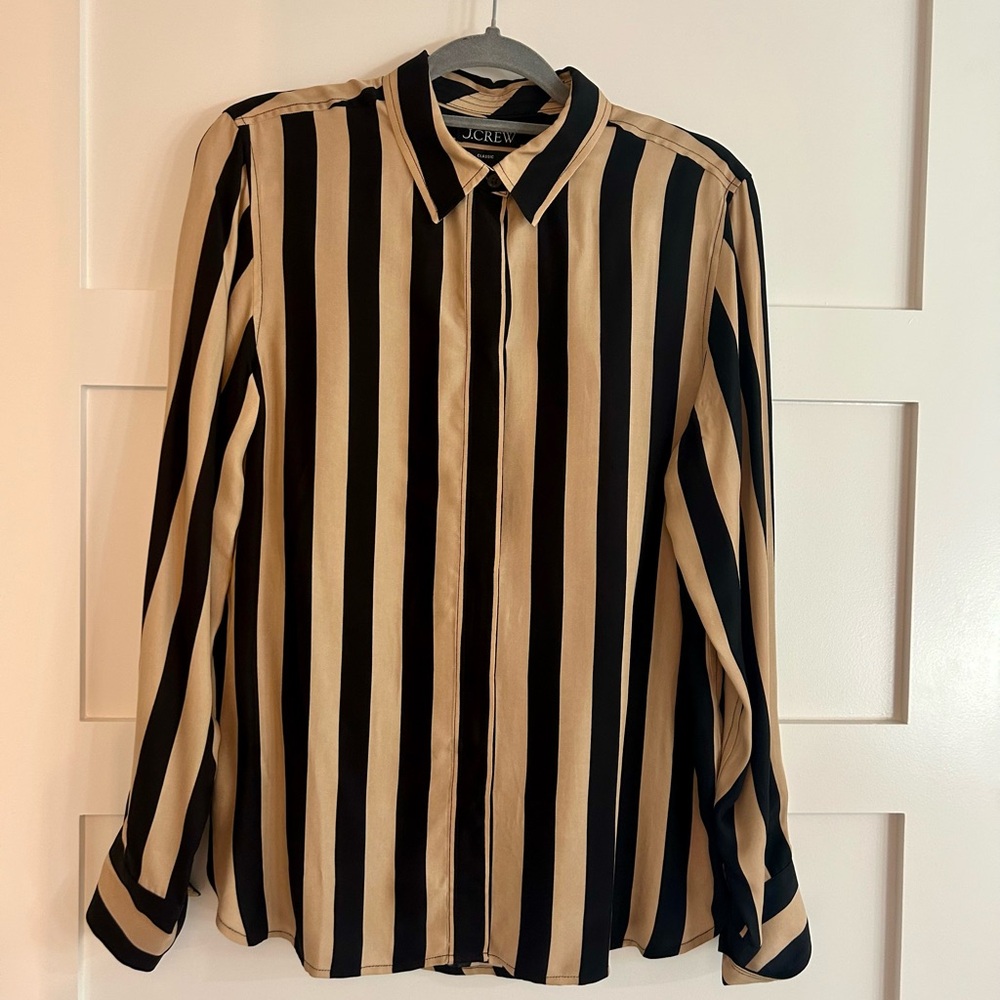J.Crew Black and Tan Striped Shirt Size 10